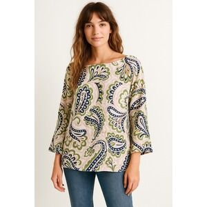 BODEN Top Women Size US 10 UK 14 Multicolor Paisley Laurie Linen Boatneck Blouse